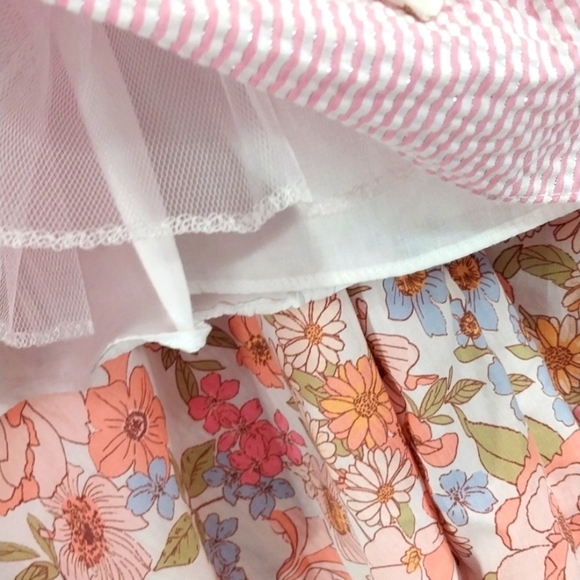 Rare Editions Dress Pink Striped w Metallic Threads Hi Lo Sz 8 - Picture 6 of 8